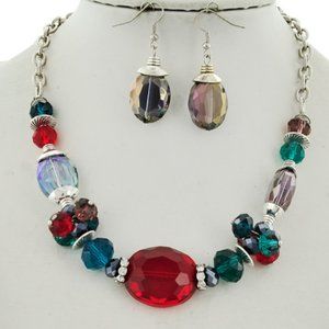 MULTI COLOR GLASS NECKLACE & EARRING SET